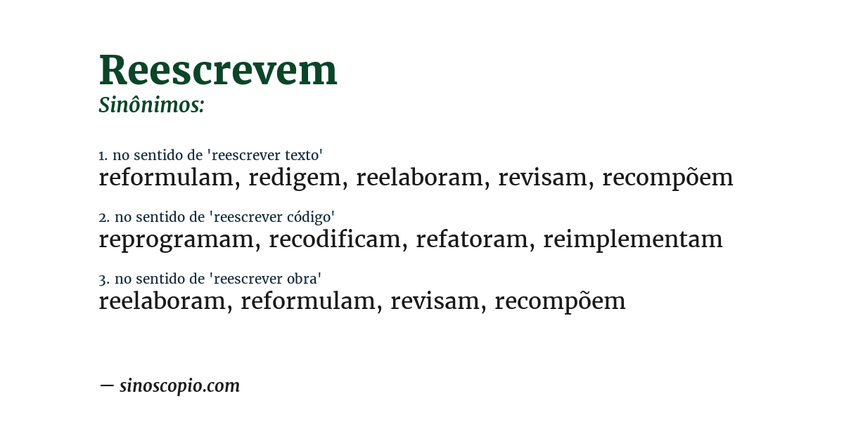 Sinônimo de reescrevem