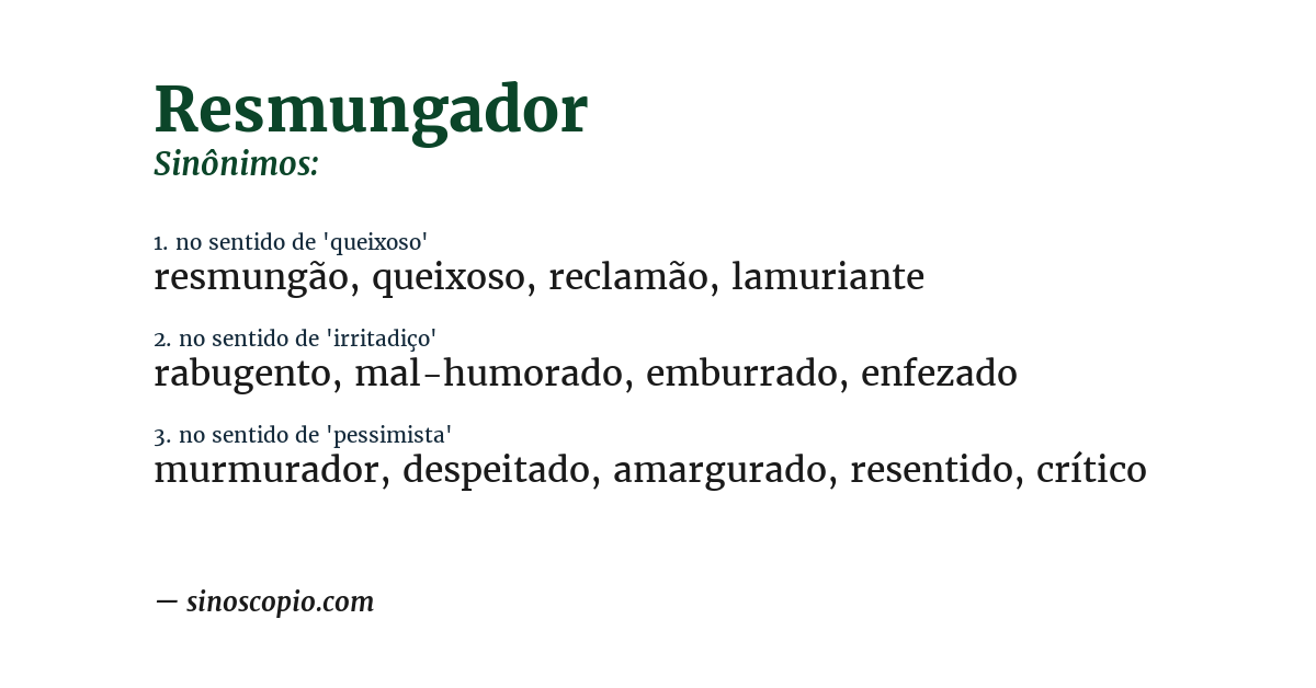 Sinônimo de resmungador