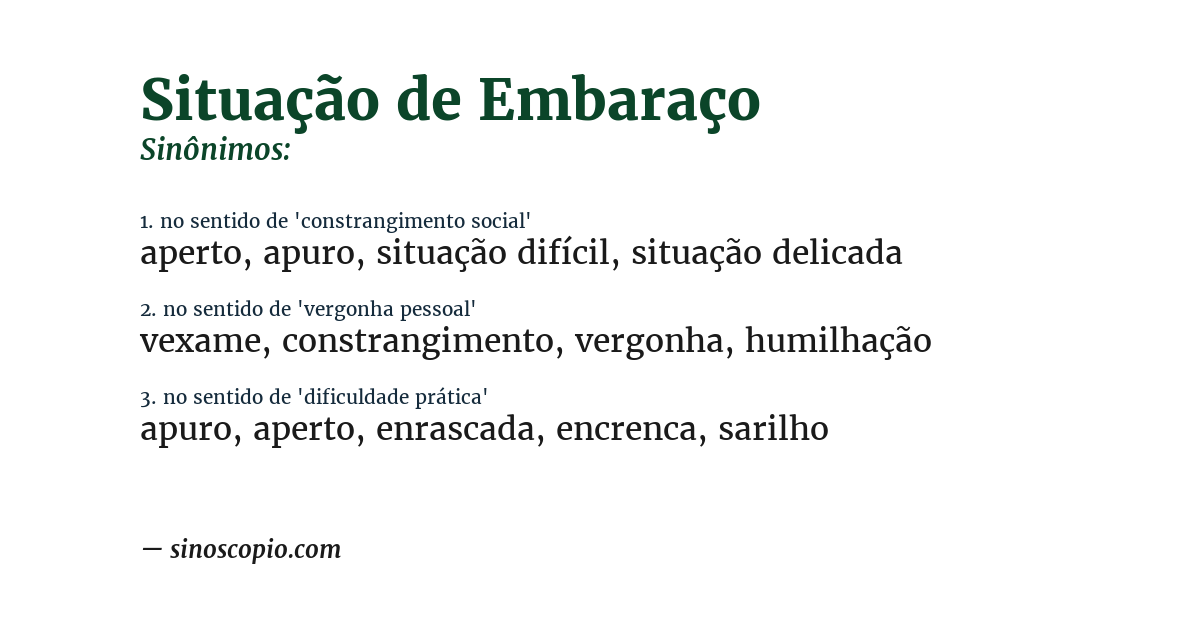 Sinônimo de situação de embaraço