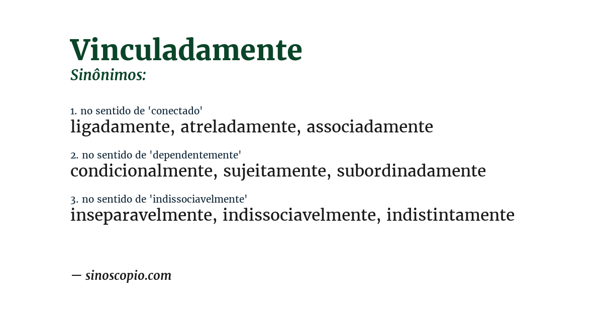 Sinônimo de vinculadamente