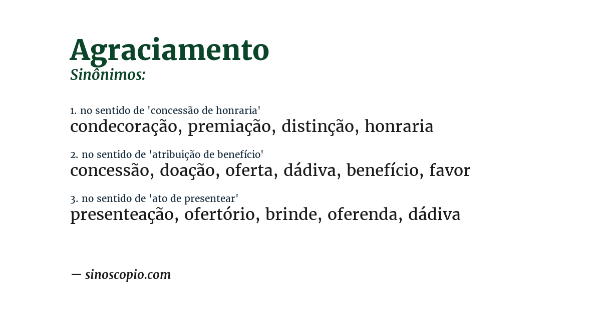 Sinônimo de agraciamento