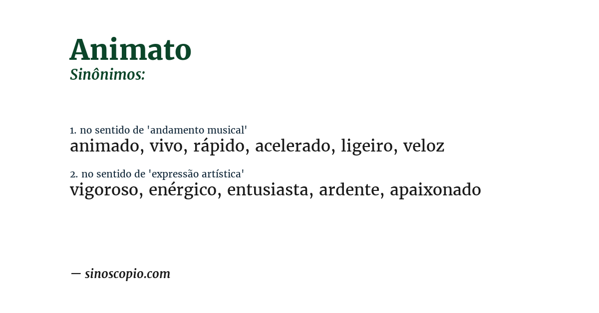 Sinônimo de animato