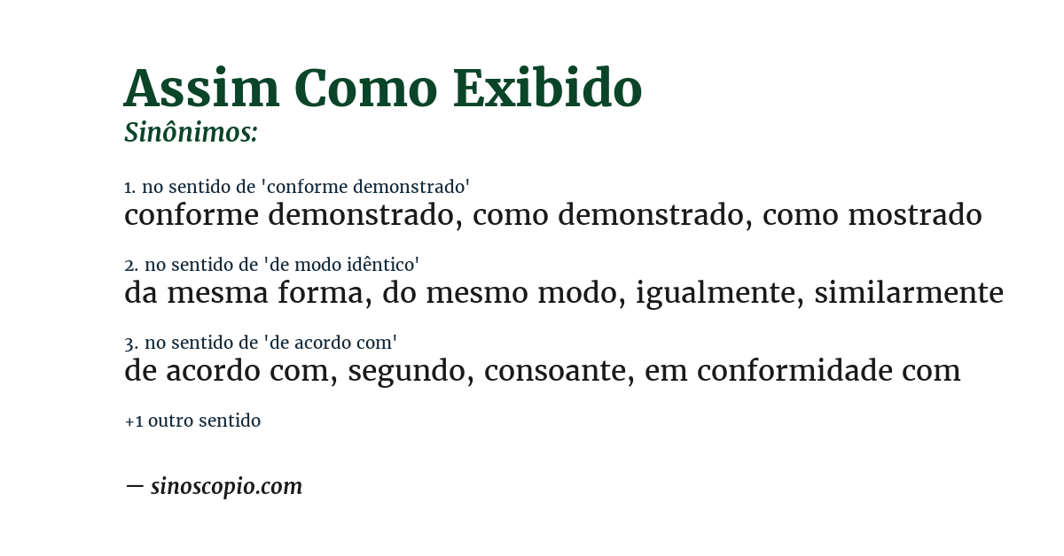 Sinônimo de assim como exibido
