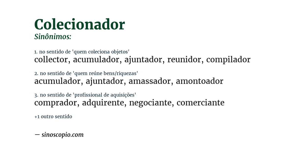 Sinônimo de colecionador