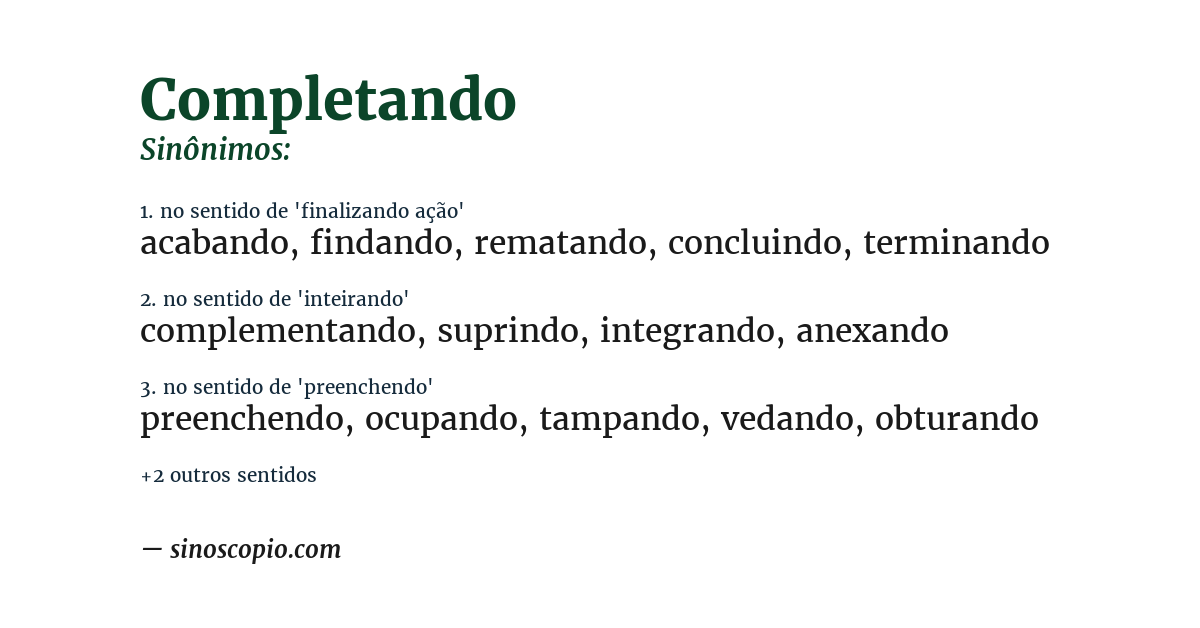 Sinônimo de completando