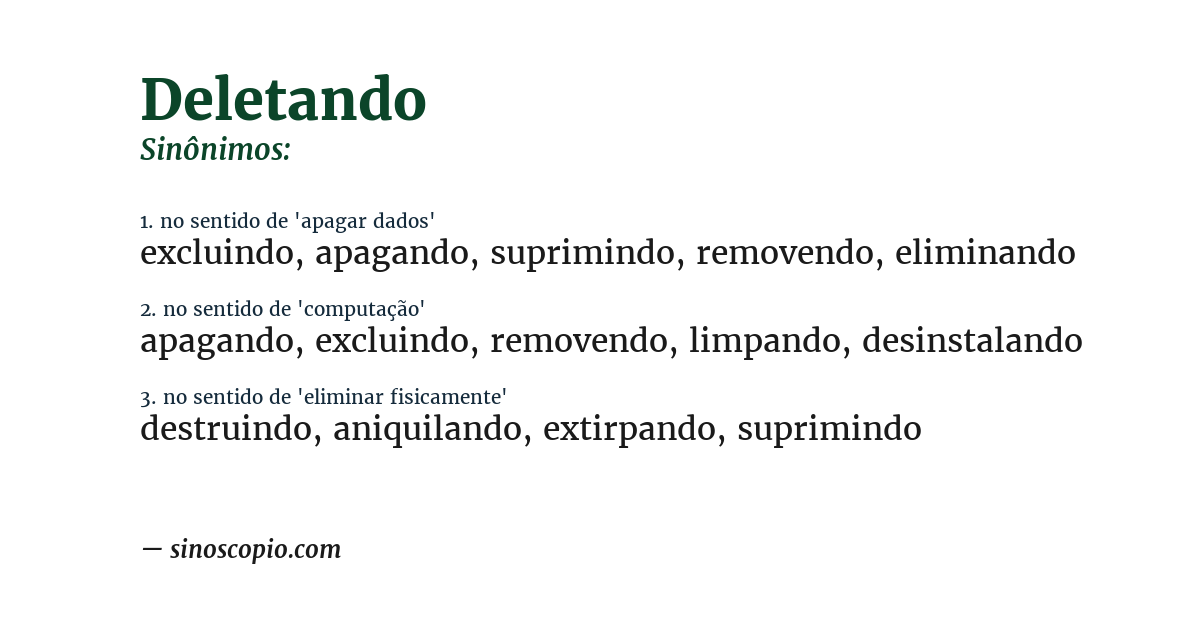 Sinônimo de deletando