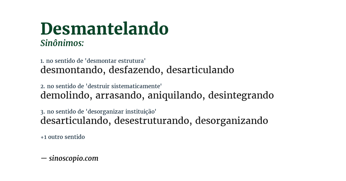Sinônimo de desmantelando