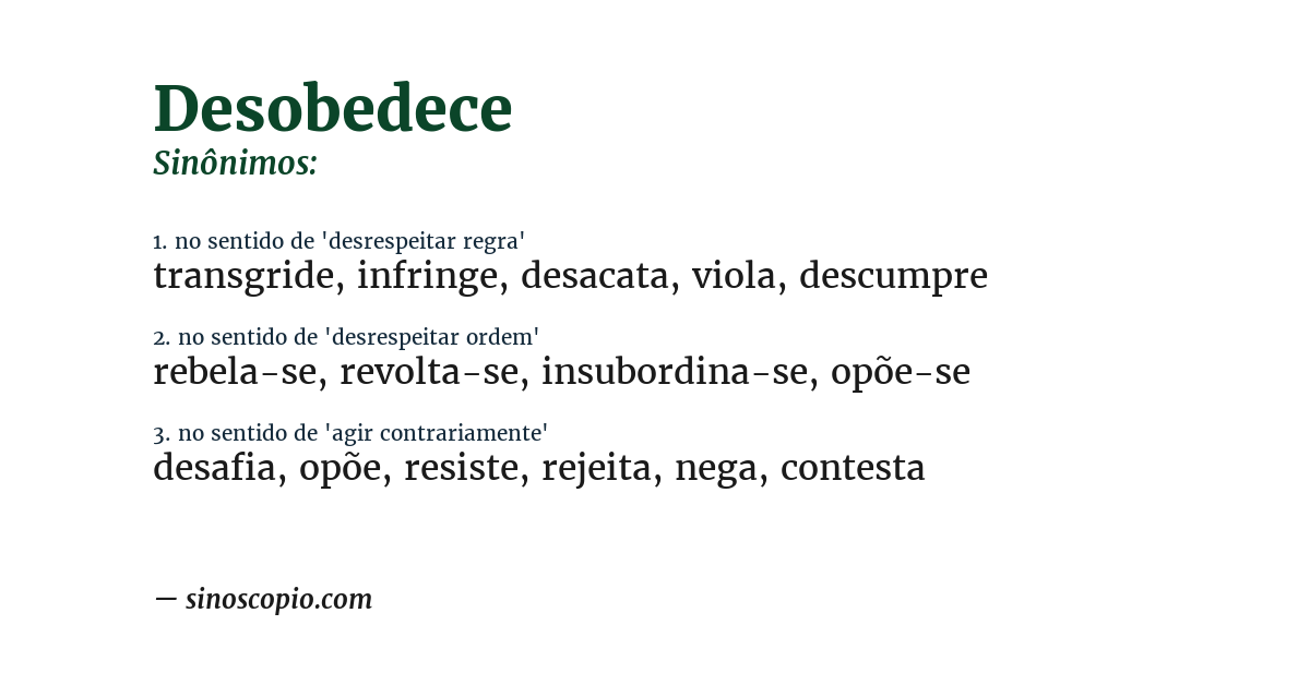 Sinônimo de desobedece