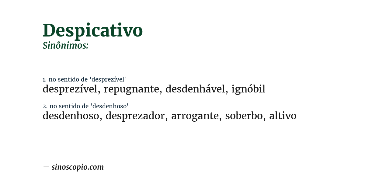 Sinônimo de despicativo
