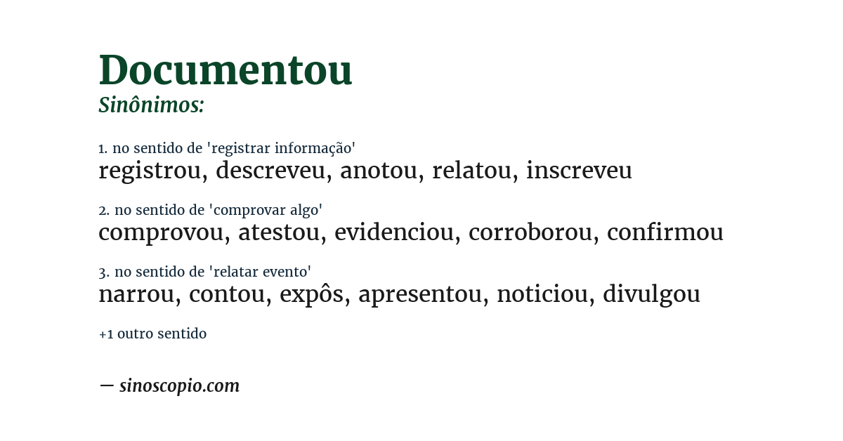 Sinônimo de documentou