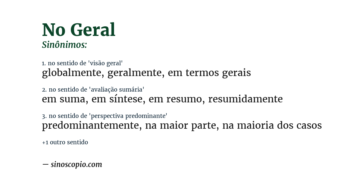 Sinônimo de no geral