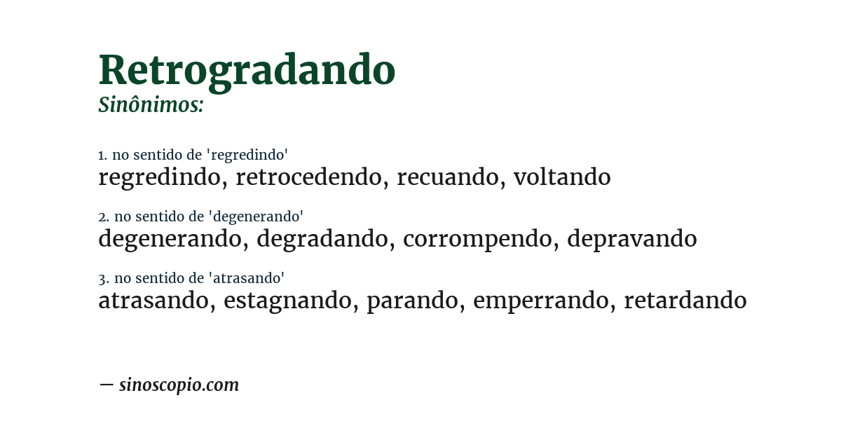 Sinônimo de retrogradando