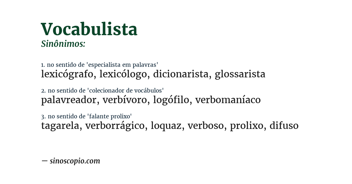 Sinônimo de vocabulista