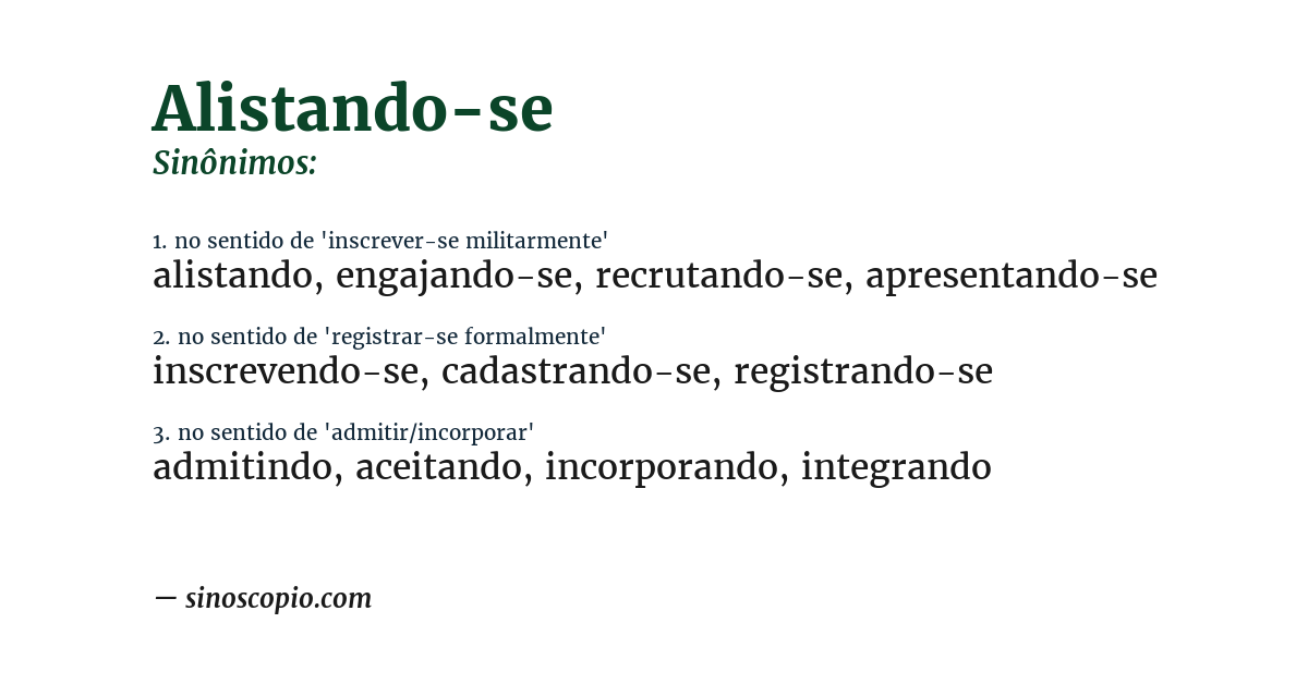 Sinônimo de alistando-se