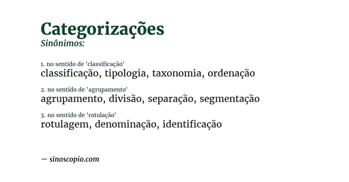 Sinônimo de categorizações