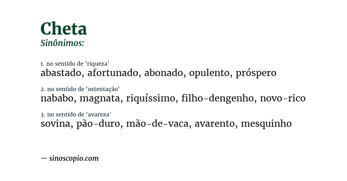 Sinônimo de cheta