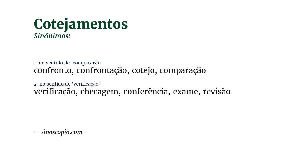 Sinônimo de cotejamentos