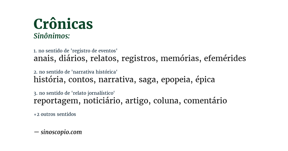 Sinônimo de crônicas