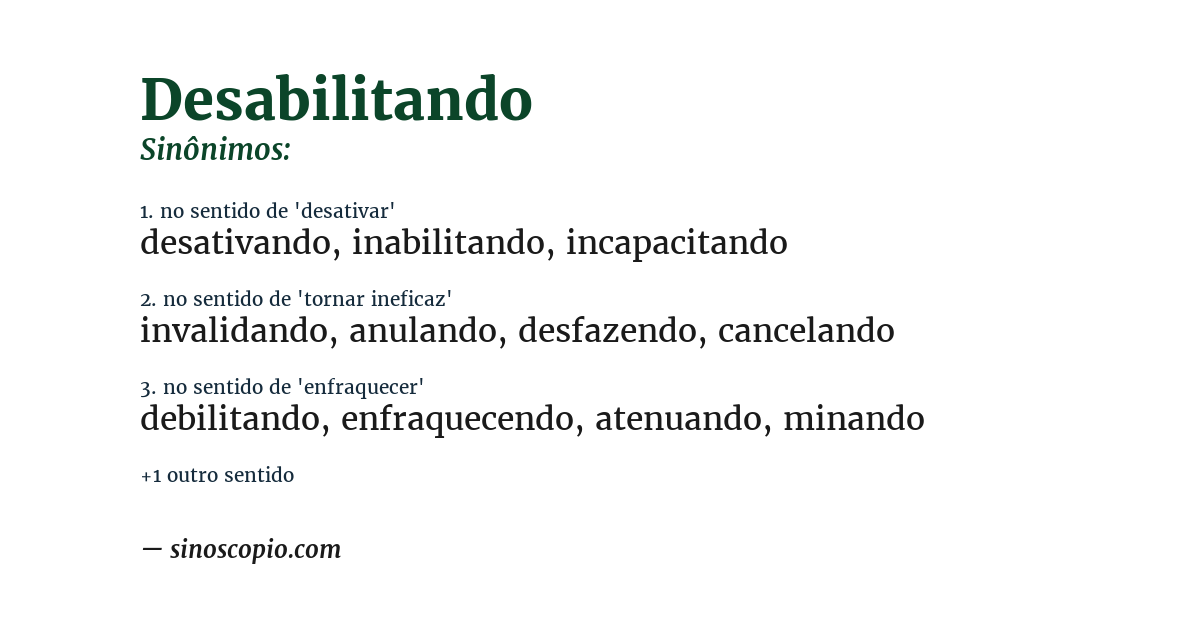 Sinônimo de desabilitando