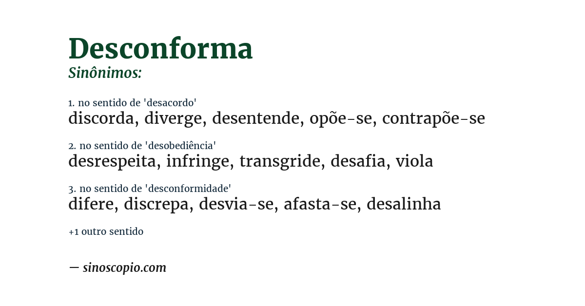 Sinônimo de desconforma