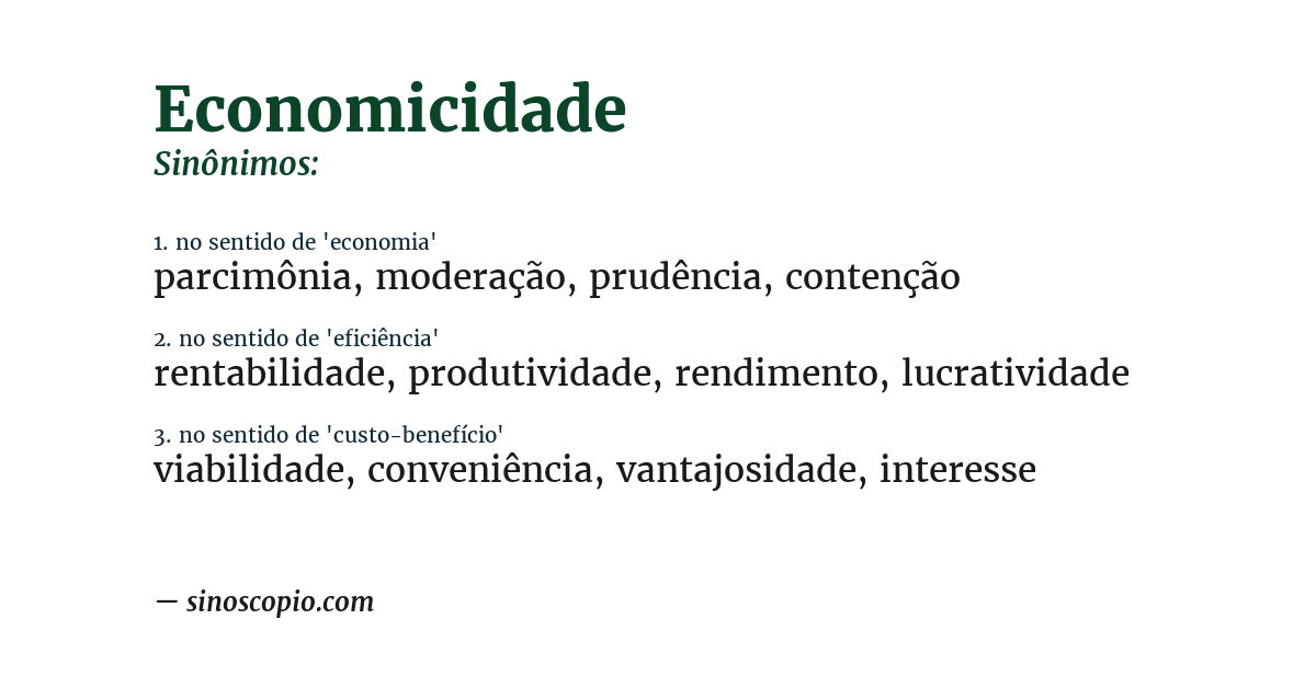 Sinônimo de economicidade