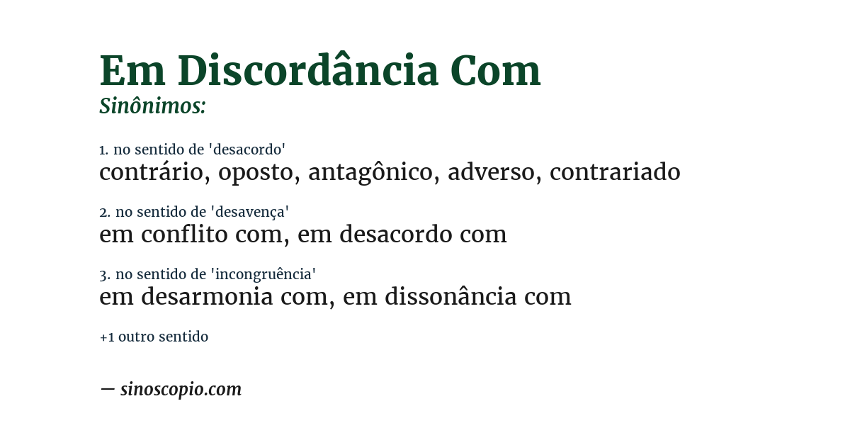 Sinônimo de em discordância com