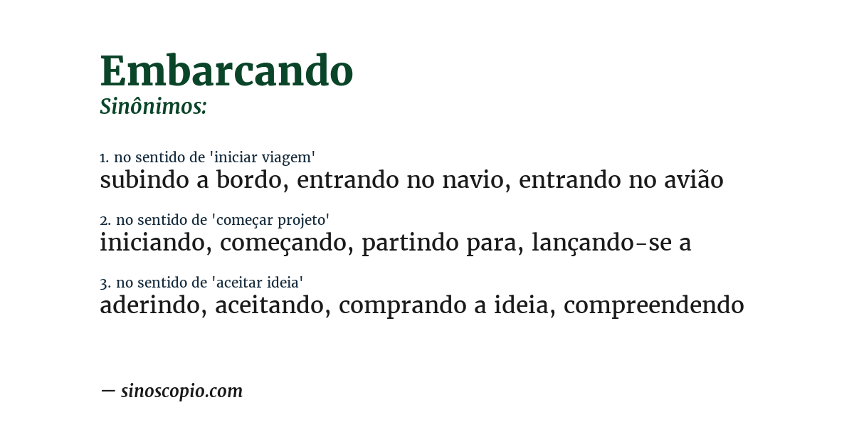 Sinônimo de embarcando