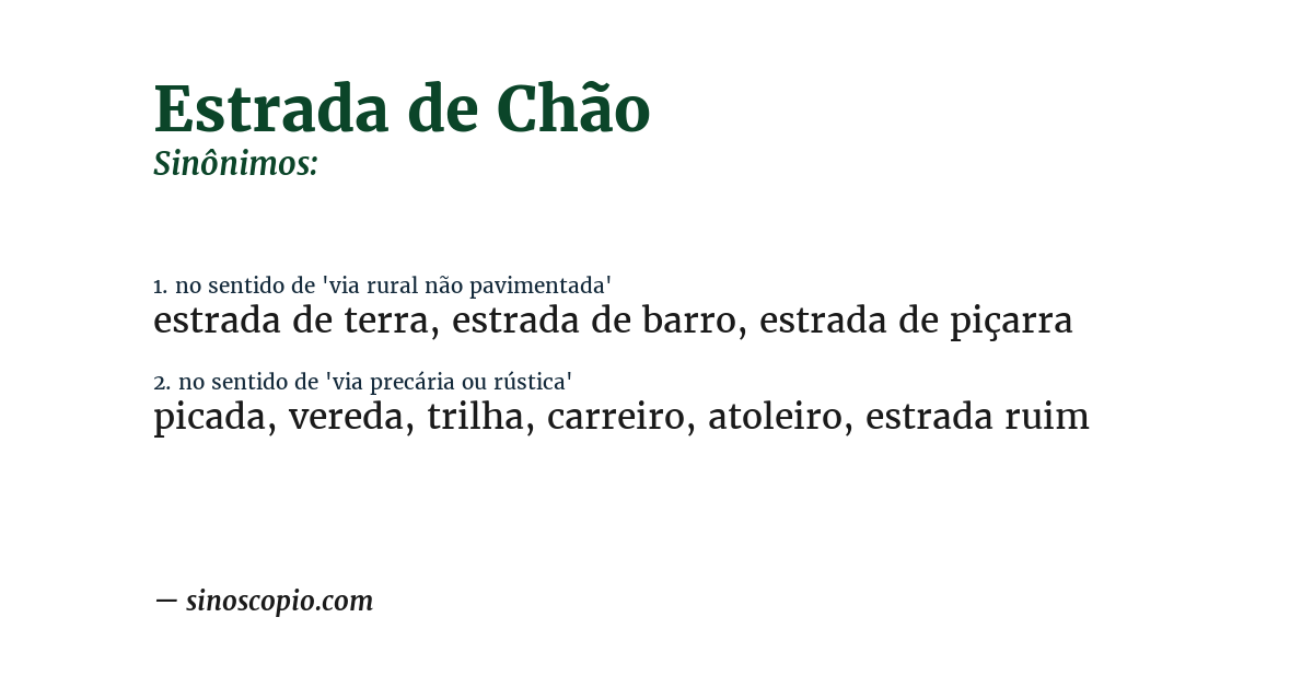 Sinônimo de estrada de chão