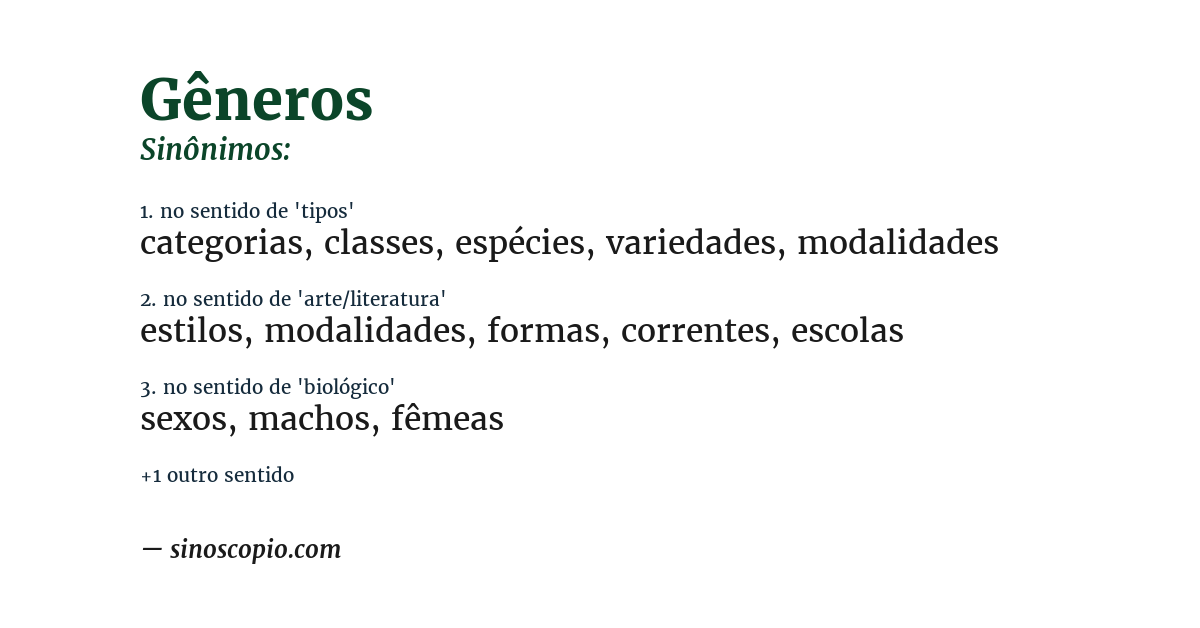 Sinônimo de gêneros