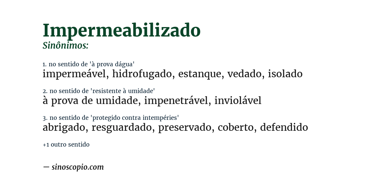 Sinônimo de impermeabilizado