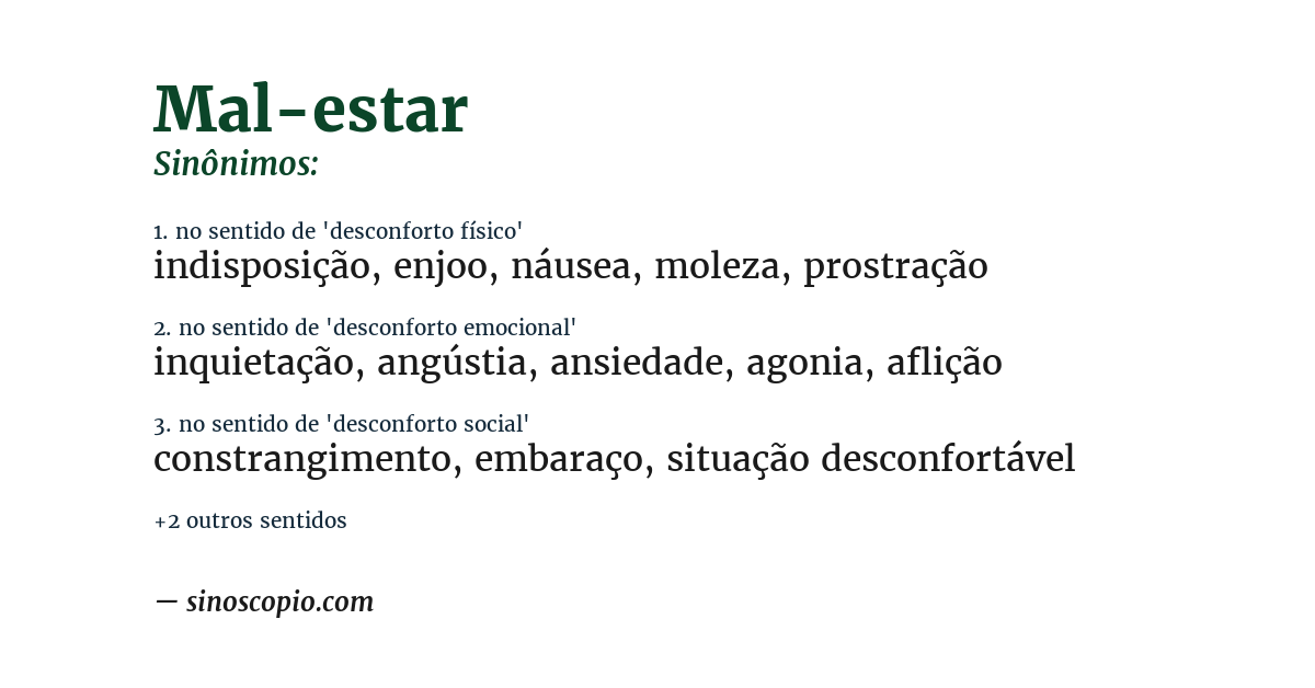 Sinônimo de mal-estar