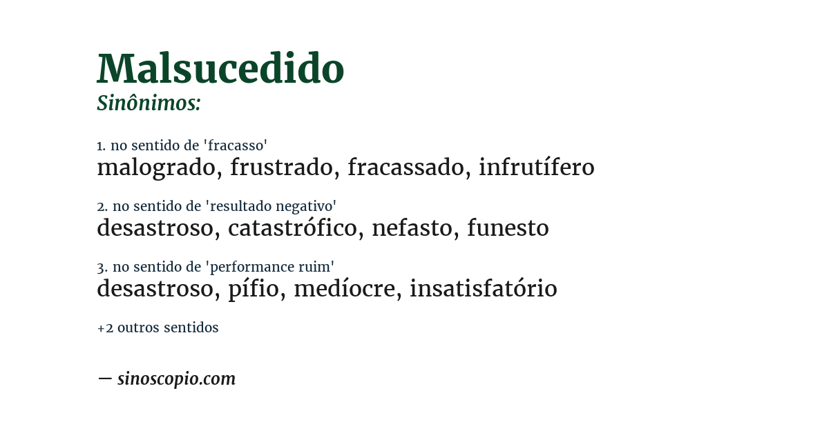 Sinônimo de malsucedido