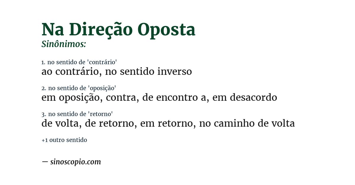 Sinônimo de na direção oposta