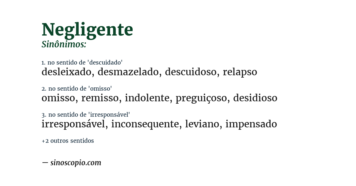 Sinônimo de negligente