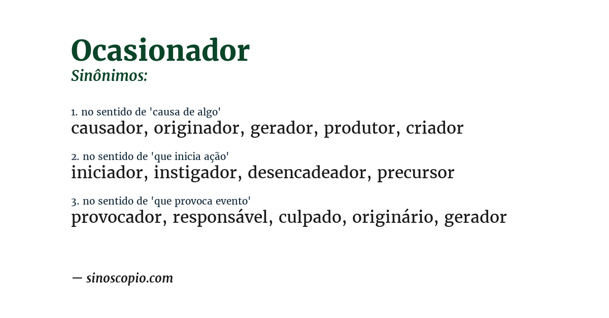 Sinônimo de ocasionador