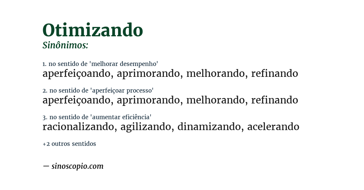 Sinônimo de otimizando