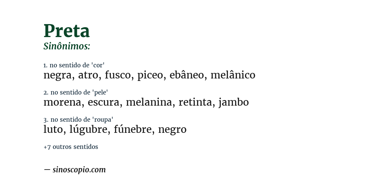 Sinônimo de preta