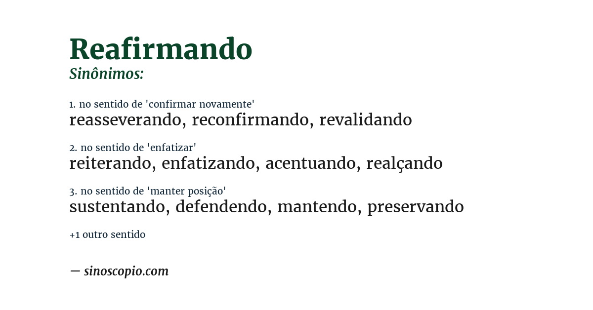 Sinônimo de reafirmando