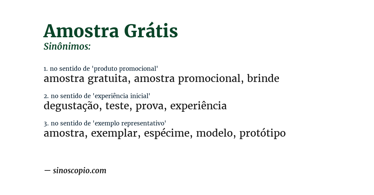 Sinônimo de amostra grátis