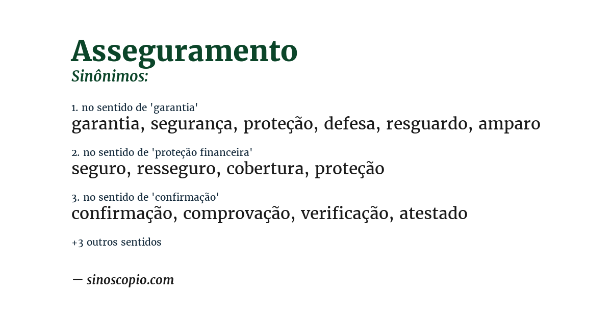 Sinônimo de asseguramento