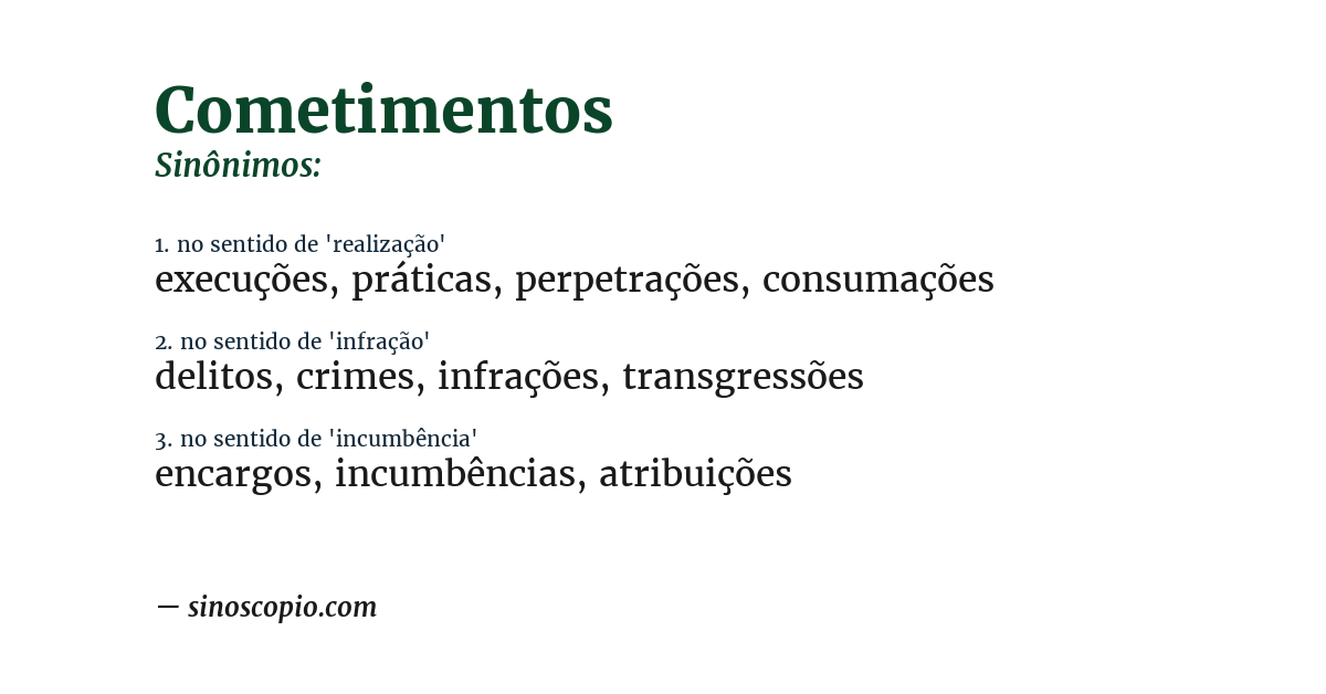 Sinônimo de cometimentos
