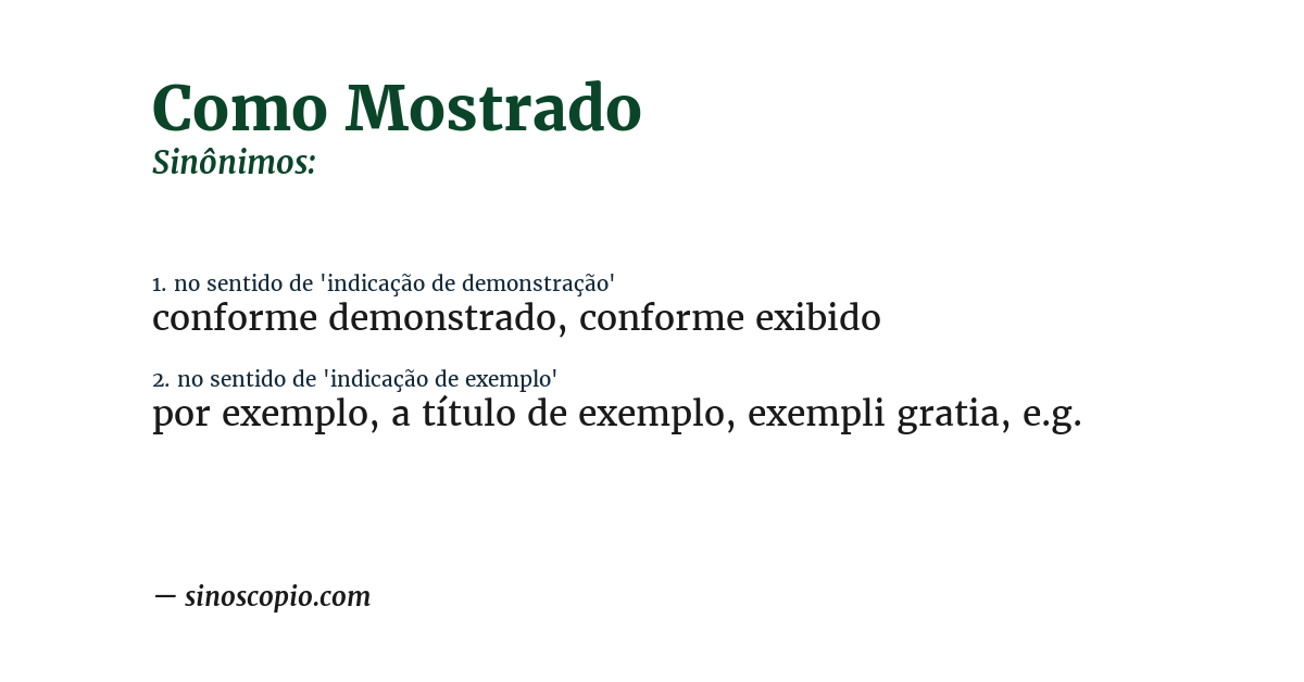 Sinônimo de como mostrado
