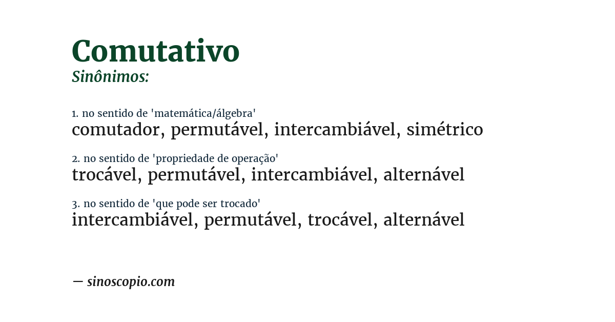 Sinônimo de comutativo