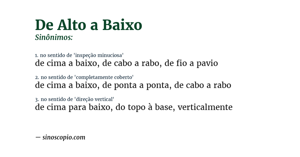 Sinônimo de de alto a baixo