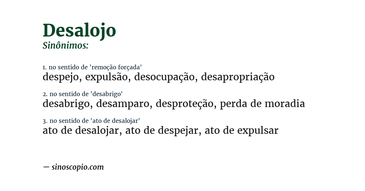 Sinônimo de desalojo