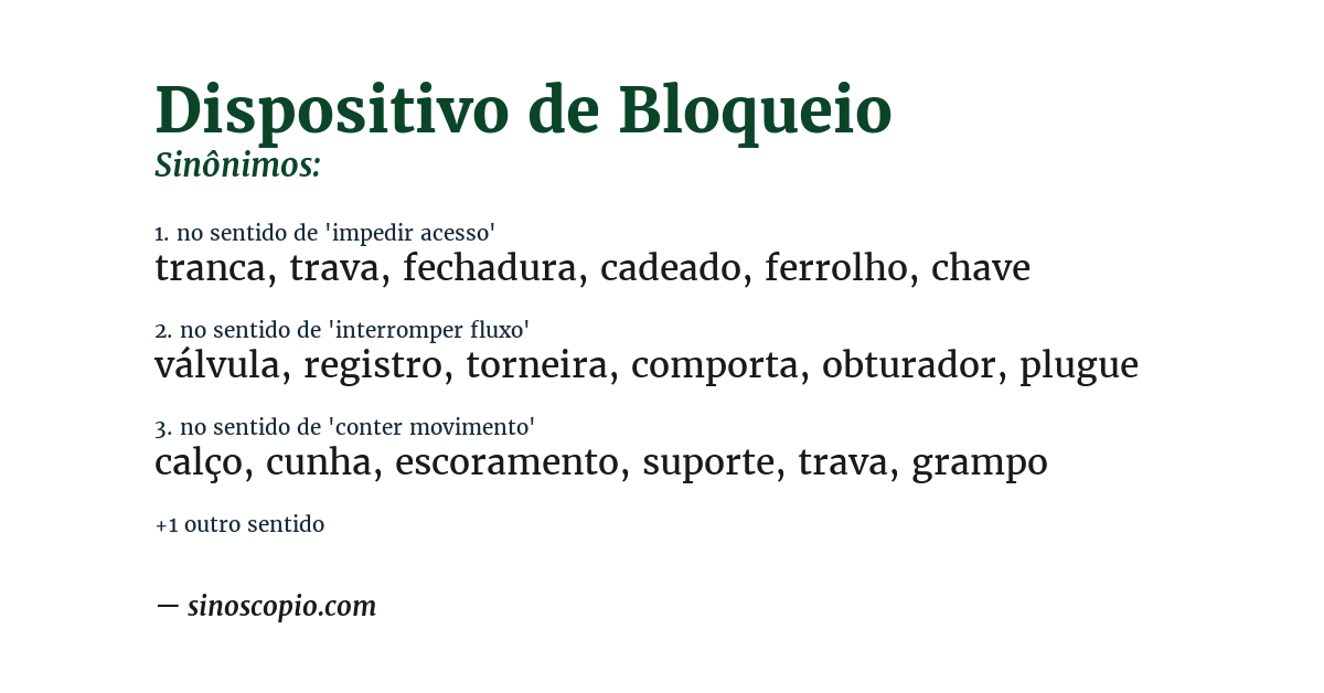 Sinônimo de dispositivo de bloqueio
