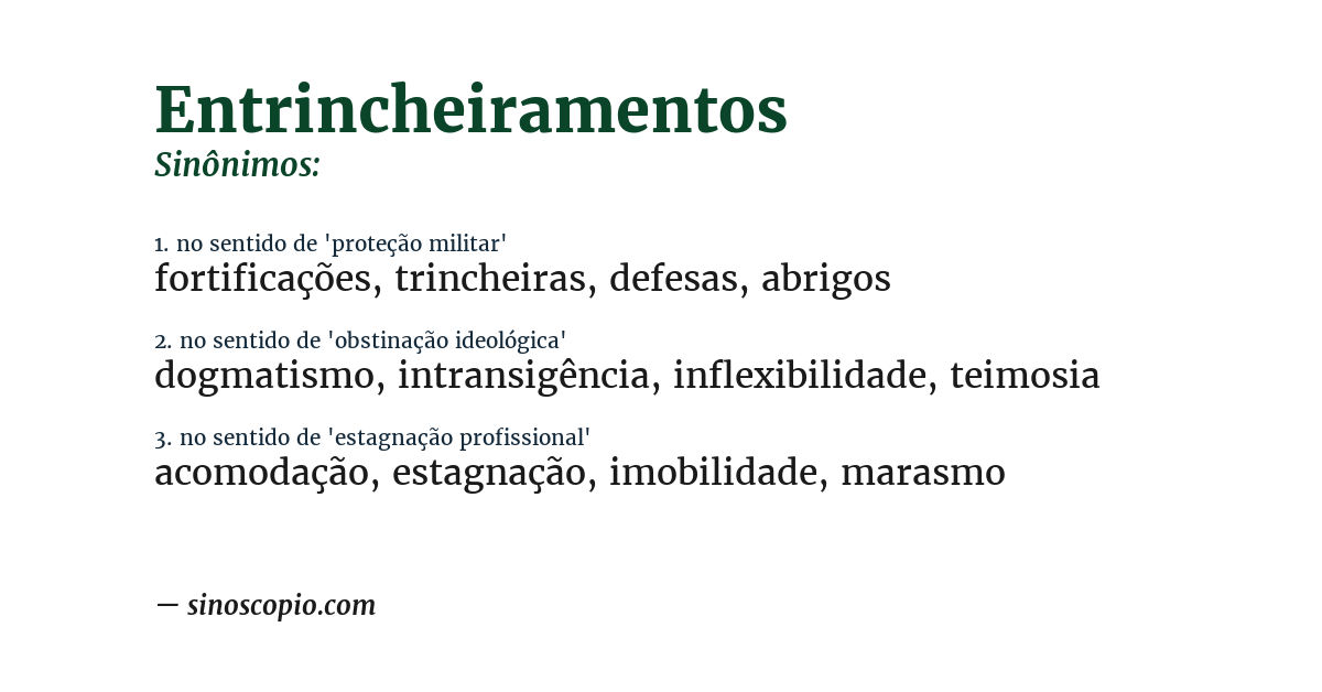 Sinônimo de entrincheiramentos