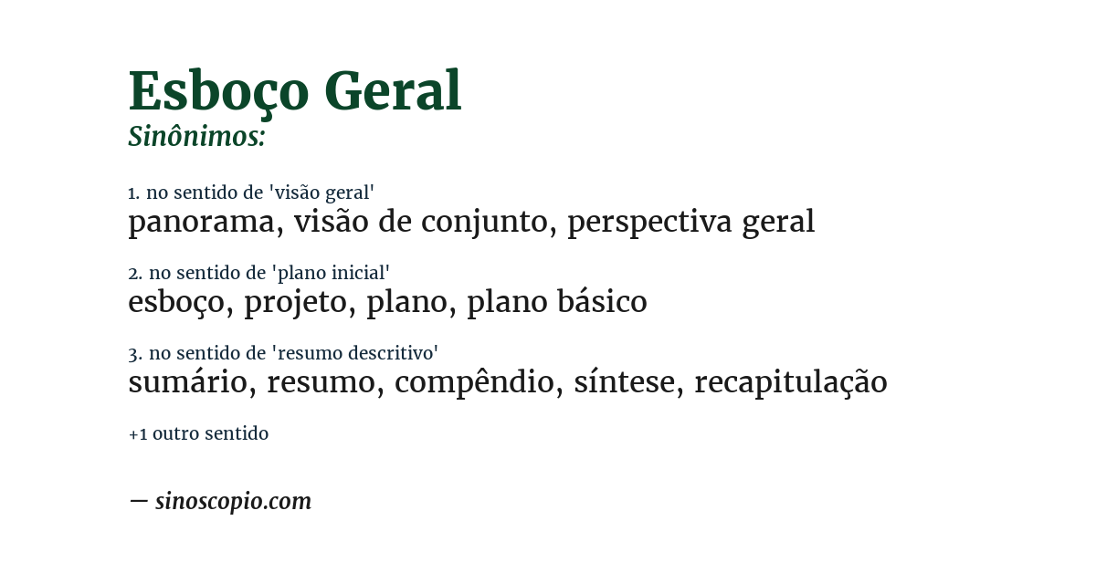 Sinônimo de esboço geral