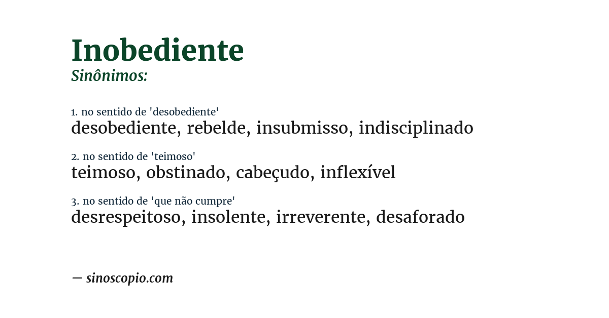 Sinônimo de inobediente