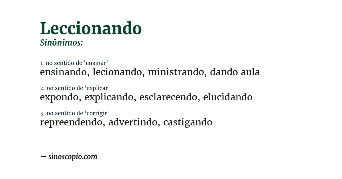 Sinônimo de leccionando